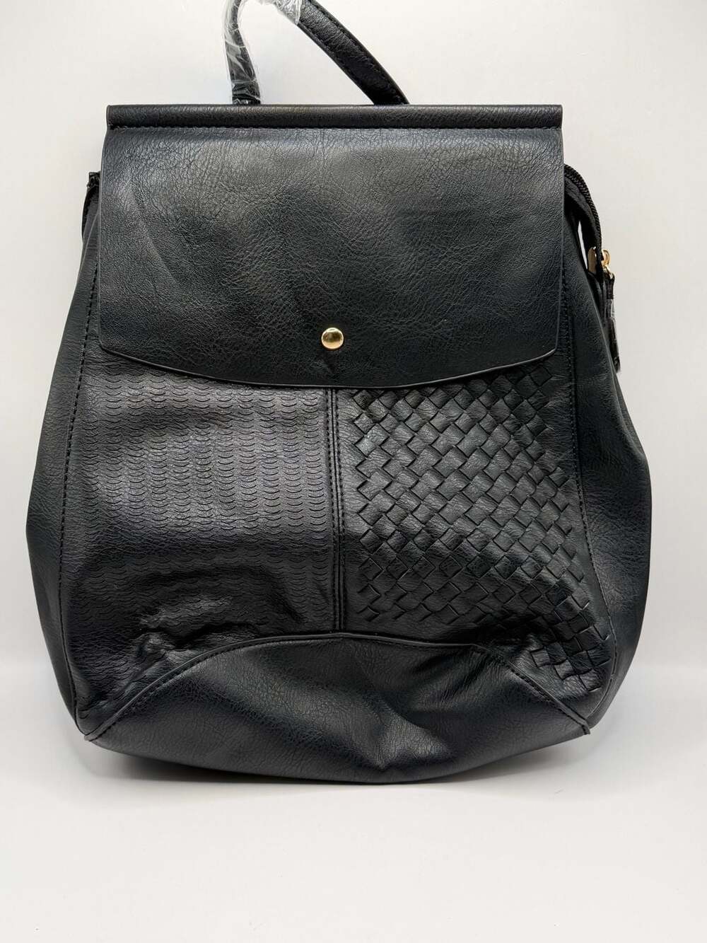 Purse Lux Black Faux Leather Woven Detail Backpack Purse